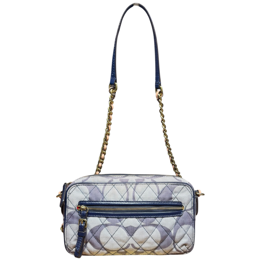 COACH Poppy Signature Denim Flight Bag Quilted Handbag Gold Chain Crossbody READ - Picture 2 of 10